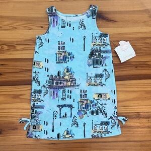 NWT Pappagallo Light Blue Aqua Patterned Cityscape Girls Chloe Dress size 6